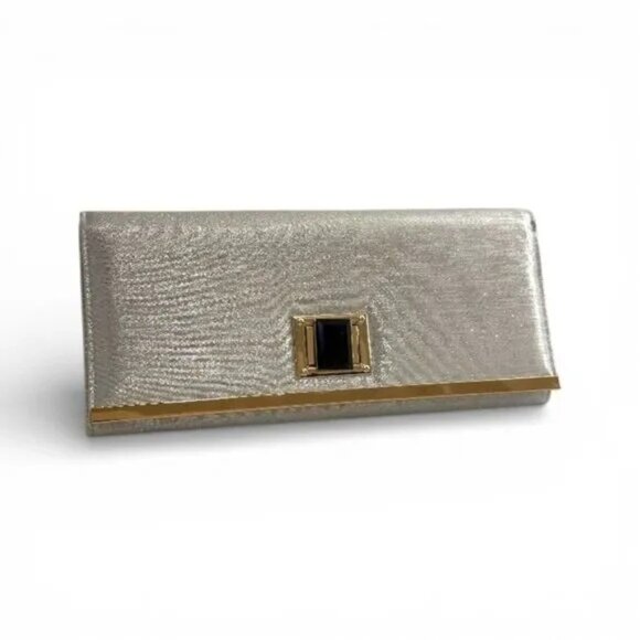 D'MARGEAUX Silver Metallic Goldtone accent Evening Clutch - Picture 4 of 10